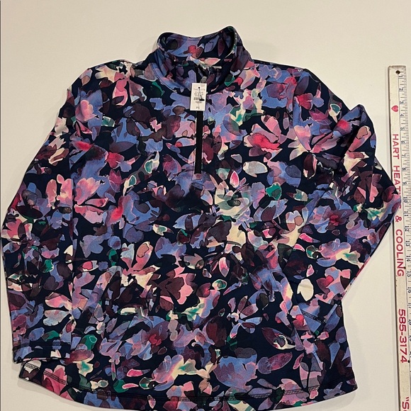 NWT Talbots Navy and Pink Floral Quarter-Zip Pullover. Size Petite Small - Picture 2 of 15